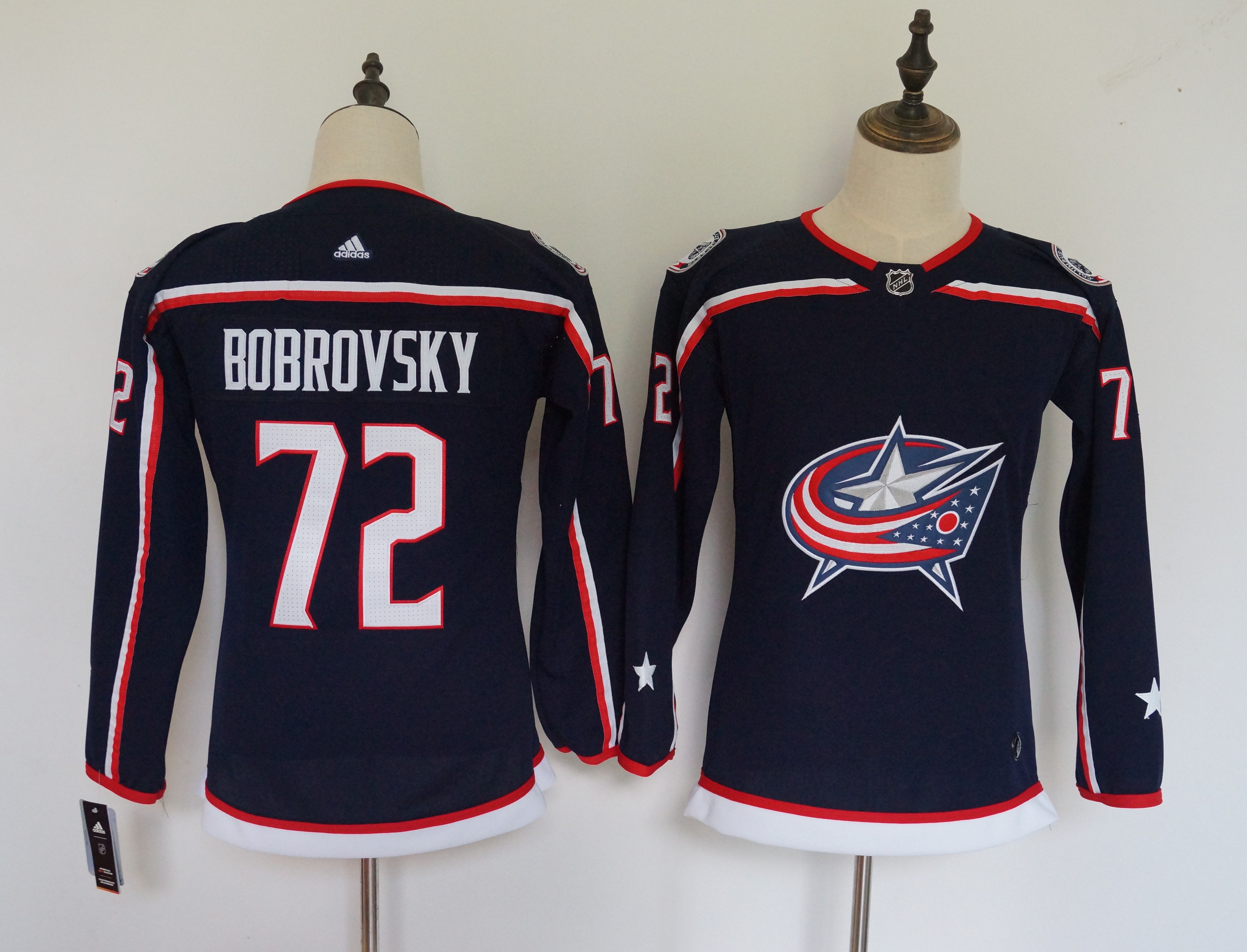 Women Columbus Blue Jackets 72 Bobrovsky Blue Hockey Stitched Adidas NHL Jerseys